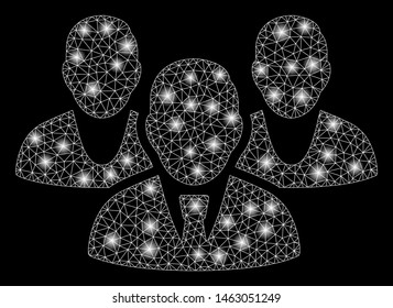 Flare mesh staff with glow effect. Abstract illuminated model of staff icon. Shiny wire carcass polygonal mesh staff. Vector abstraction on a black background.