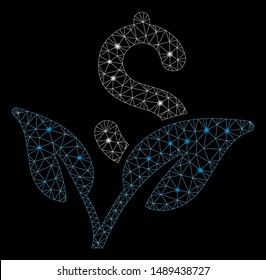 Flare mesh startup sprout with glitter effect. Abstract illuminated model of startup sprout icon. Shiny wire frame polygonal mesh startup sprout. Vector abstraction on a black background.
