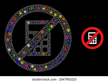 Flare mesh stop calculator constellation icon with lightspots. Illuminated vector constellation based on stop calculator pictogram. Sparkle frame mesh stop calculator on a black background.