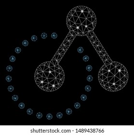 Flare mesh structure analysis with glare effect. Abstract illuminated model of structure analysis icon. Shiny wire carcass polygonal mesh structure analysis. Vector abstraction on a black background.