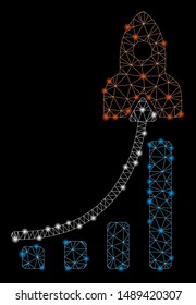 Flare mesh success venture start with glare effect. Abstract illuminated model of success venture start icon. Shiny wire carcass polygonal network success venture start.