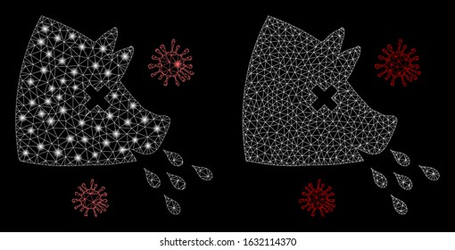 Flare mesh swine flu with glow effect. Abstract illuminated model of swine flu icon. Shiny wire frame triangular mesh swine flu icon. Vector abstraction on a black background.