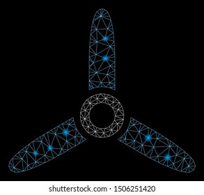 Flare mesh three bladed screw with glare effect. Abstract illuminated model of three bladed screw icon. Shiny wire carcass polygonal network three bladed screw.