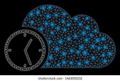 Flare mesh time with glare effect. Abstract illuminated model of time icon. Shiny wire carcass polygonal mesh time. Vector abstraction on a black background.