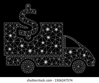 Flare mesh transportation costs with glare effect. Abstract illuminated model of transportation costs icon. Shiny wire frame polygonal mesh transportation costs.