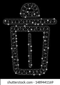 Flare mesh trash with glow effect. Abstract illuminated model of trash icon. Shiny wire frame polygonal mesh trash. Vector abstraction on a black background.