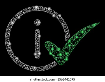 Flare mesh truth information with lightspot effect. Abstract illuminated model of truth information icon. Shiny wire carcass polygonal mesh truth information. Vector abstraction on a black background.