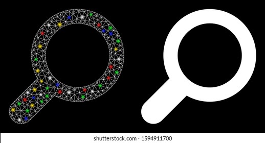 Flare mesh view icon with glow effect. Abstract illuminated model of view. Shiny wire carcass polygonal mesh view icon. Vector abstraction on a black background.