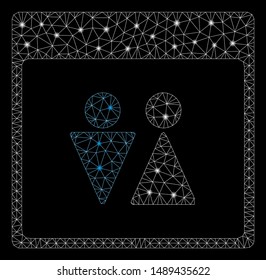 Flare mesh WC persons calendar page with glow effect. Abstract illuminated model of WC persons calendar page icon. Shiny wire frame triangular mesh WC persons calendar page.