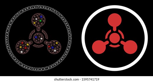 Flare mesh WMD nerve agent chemical warfare icon with glitter effect. Abstract illuminated model of WMD nerve agent chemical warfare.