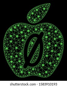 Flare mesh zero calories apple with glare effect. Abstract illuminated model of zero calories apple icon. Shiny wire carcass polygonal mesh zero calories apple.
