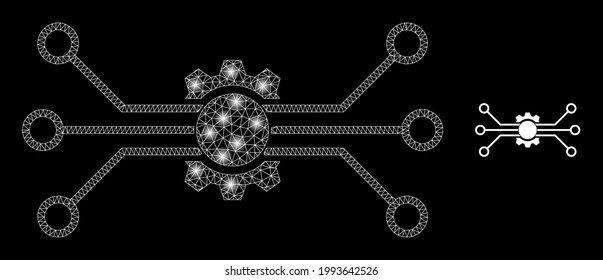 Flare net digital tech with glowing spots. Vector model based on digital tech icon. Flare frame mesh digital tech on a black background.
