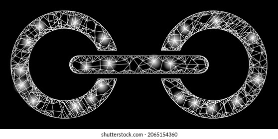 Flare net mesh chain link with glowing spots. Vector frame based on chain link icon, and from intersected lines. Glossy frame mesh chain link on a black background.