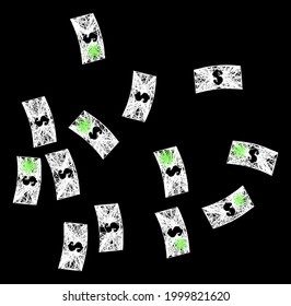 Flare net mesh dollar banknotes frame with light spots. Illuminated vector model created from dollar banknotes icon and intersected white lines. Sparkle frame mesh dollar banknotes,