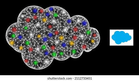 Flare net mesh foam with multicolored light spots. Illuminated vector structure created from foam icon. Sparkle frame mesh foam, on a black backgound.