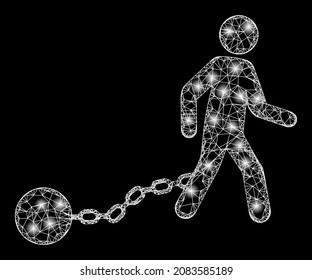 Hierro esclavo neto con manchas brillantes. Marco vectorial basado en el icono de hierro esclavo y de cruzar líneas. El hierro esclavo de malla de marco brillante sobre un fondo negro.