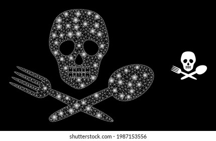 Flare net toxic food with glowing spots. Vector constellation based on toxic food icon. Glowing carcass mesh toxic food on a black background.