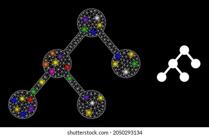Flare network binary structure constellation icon with light spots. Illuminated vector constellation is created from binary structure icon.
