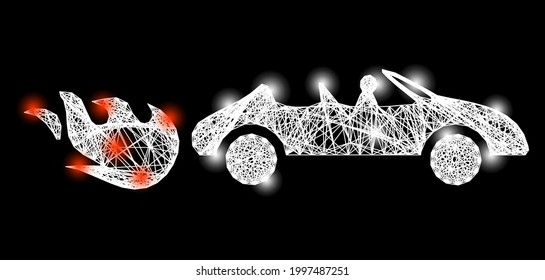 Flare network cabriolet rush model with glowing spots. Constellation vector model created from cabriolet rush symbol and intersected white lines. Sparkle constellation polygonal cabriolet rush,