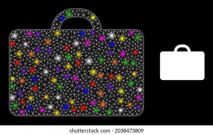 Leuchtreklame-Symbol mit Leuchtzeichen im Netzwerk. Leuchtende Vektorkonstellation auf der Grundlage von Fallbrille. Sparkle Maschen auf schwarzem Hintergrund. Lineares 2D-Netz für Schlachtkörper im Vektorformat.