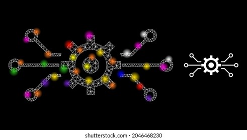 Icono de la constelación de máquinas electrónicas de red de destellos con manchas luminosas. Constelación vectorial iluminada basada en la imagen de la máquina electrónica.