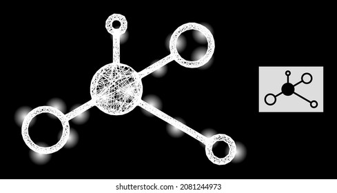 Flare network masternode with light spots on a black background. Light vector constellation is based on masternode pictogram, with hatched network and light dots.
