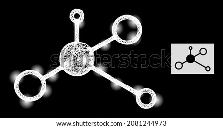Flare network masternode with light spots on a black background. Light vector constellation is based on masternode pictogram, with hatched network and light dots. Stock photo © 