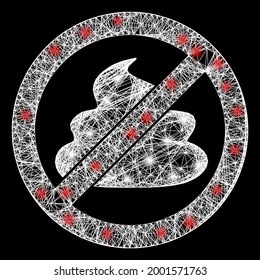 Flare Netzwerk Stopp Scheiße Körper mit Lichtflecken. Illuminierte Vektorgitter, erstellt aus Stopp-Scheiße-Symbol und kreuzten weißen Linien. Sparkle Maschen Stopp Scheiße auf schwarzem Hintergrund.