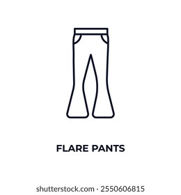 Icono de contorno de pantalones de destello. Vector lineal del concepto de la ropa. Icono de pantalones de bengala de línea delgada aislado sobre fondo blanco