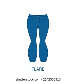 Flare Pants Type of Woman Trousers Silhouette Icon. Modern Women Garment Style. Fashion Casual Apparel. Beautiful Type of Female Jeans Trousers. Slacks, Loose Pants. Isolated Vector Illustration.