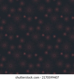 Flare salute fireworks seamless pattern dark background for textile design and wrapping paper, eps 10 vector illustration