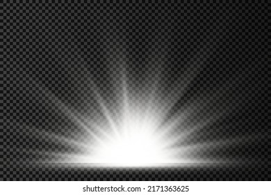 Flare special effect with rays of light and magic sparkles, bright and shining white star, star explosion on transparent background, white glow lights sun rays, vector illustration, eps 10.