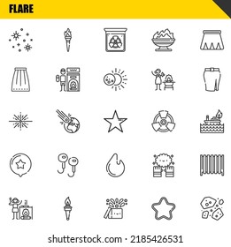 flare vector line icons set. stars, campfire and big bang Icons. Thin line design. Modern outline graphic elements, simple stroke symbols stock illustration