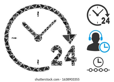 Flare white mesh 24 hours clock with lightspot effect. Abstract illuminated model of 24 hours clock. Shiny wire frame polygonal mesh 24 hours clock icon on a black background.