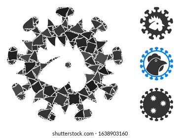 Flare white mesh bird flu virus with sparkle effect. Abstract illuminated model of bird flu virus. Shiny wire carcass polygonal mesh bird flu virus icon on a black background.