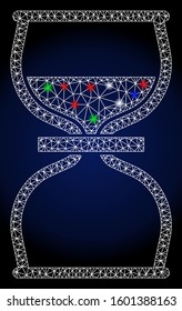 Flare white mesh never with glare effect. Abstract illuminated model of never. Shiny wire frame triangular network never icon. Vector abstraction on a dark blue gradient background.