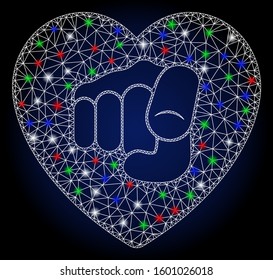 Flare white mesh only your heart with sparkle effect. Abstract illuminated model of only your heart. Shiny wire carcass triangular mesh only your heart icon.
