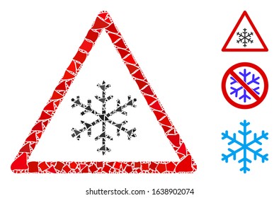 Flare white mesh snow warning with glow effect. Abstract illuminated model of snow warning. Shiny wire carcass polygonal mesh snow warning icon on a black background.