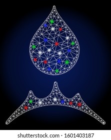 Flare white mesh water resistent with glitter effect. Abstract illuminated model of water resistent. Shiny wire frame polygonal mesh water resistent icon.