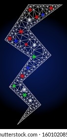 Flare white mesh zigzag strike with glitter effect. Abstract illuminated model of zigzag strike. Shiny wire carcass polygonal mesh zigzag strike icon.