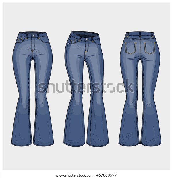 Flare Woman Jeans Front Back Side Stock Vector (Royalty Free) 467888597 ...