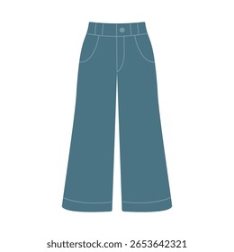 Flared denim trousers. Hand-drawn. Flat vector illustration isolated on a white background.
