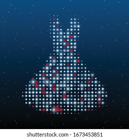 The flared dress symbol filled and white dots  Some dots is red  Vector illustration blue background and stars