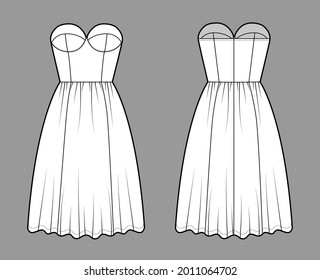 Flared Dress Technical Fashion Illustration Bustier Stock Vector ...