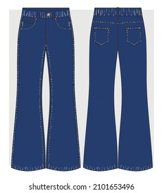 Flache Jeans aus Indigo mit gerahmter Textur. Technische Skizze. Vektorgrafik.