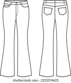 Vaqueros de las mujeres flameados. Delante y atrás. Ilustración vectorial.