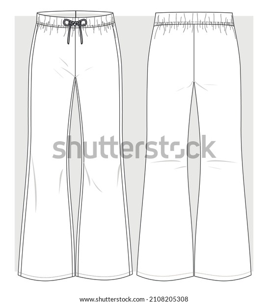 Flared jersey pants. Technical sketch.\
Vector illustration.