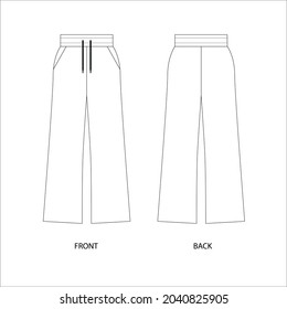 flared joggers design template. flared trousers technical sketch. vector illustration of a flared pants.  