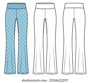 Calças de Leggings Fflagadas ilustração de moda técnica, design de moda. Esportes Leggings moda modelo de desenho técnico plano, vista frontal e traseira, branco, azul, mulheres, homens, conjunto de maquete CAD unissex.