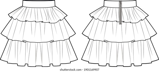 Flared mini skirt. Kids wear. Fashion vector sketch